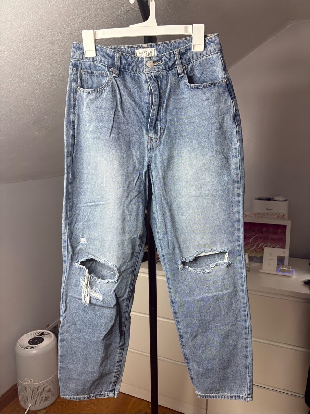 Harper Light Blue Distressed Knee Jeans